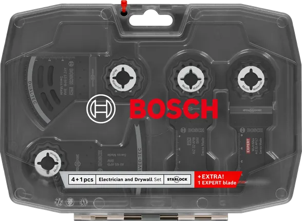 Bosch elektriķa un ģipškartona komplekts, 5 daļas ar Starlock asmeņiem.